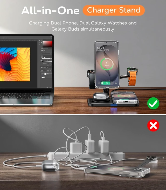 Alt view image 6 of 7 - 45W 5 in 1 Magnetic Charging Station for Dual Phone & Galaxy Watch Wireless Charger Stand Fast Mag-Safe Charger for Galaxy S26 Ultra/S25/Z Fold7/Flip7 Galaxy Watch Ultra/8/7 & Buds