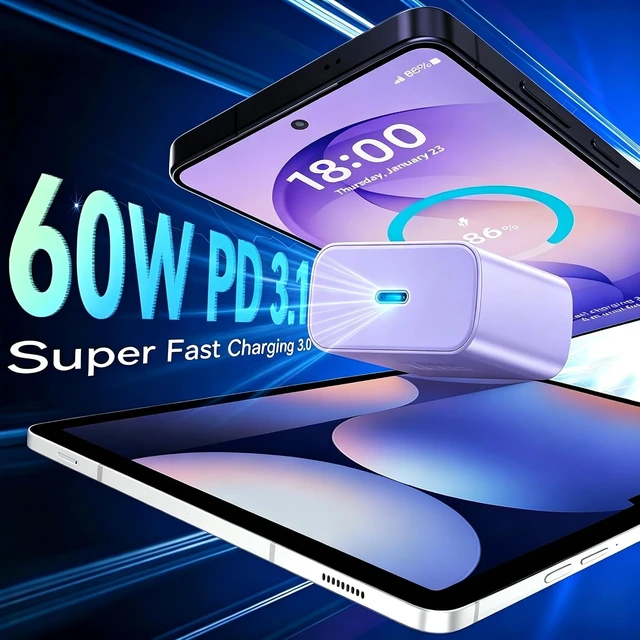 Alt view image 5 of 6 - 60W Super Fast Charger USB Type C Android Phone Charger Fast Charging Cord