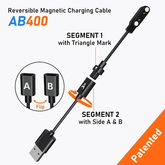 Alt view image 2 of 7 - AB400 Reversible Smart Watch Charger Magnetic Charging Cable