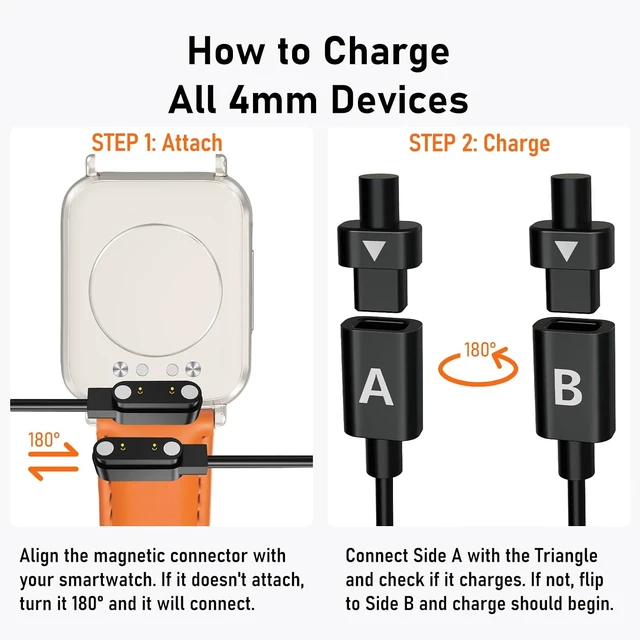 Alt view image 4 of 7 - AB400 Reversible Smart Watch Charger Magnetic Charging Cable