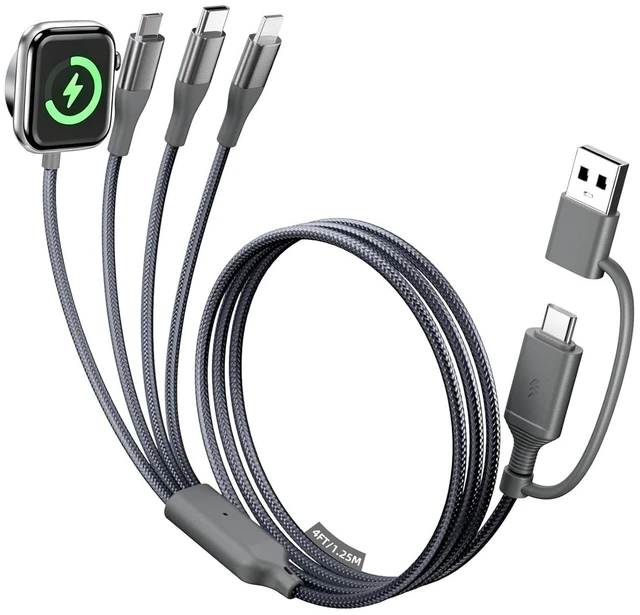 Main image of 4-in-2 Multi Charging Cable with Smartwatch Charging Grey-4FT