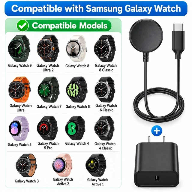 Alt view image 2 of 7 - 20W USB C Watch 9 Fast Charger Cable Compatible for Galaxy Watch 9 Ultra 2 8/8 Classic 7/6 5/5 Pro/4/4/6 Classic 3/Active 2/1 USB C to Magnetic Charging Cable Wall Charger 3.3FT