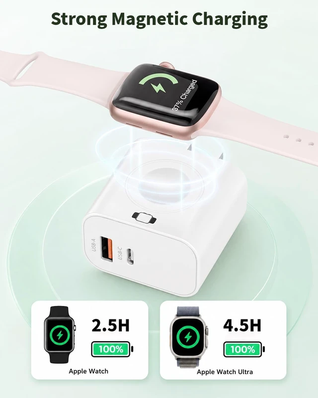 Alt view image 2 of 7 - Charging Block for Watch Charger 3 in 1 23W USB C Charging Block Build in Wireless iWatch Charger with 6FT USBC Cable Travel Wall Adapter Compatible with iWatch 11/Ultra/SE/10 iPhone 17/16 iPad