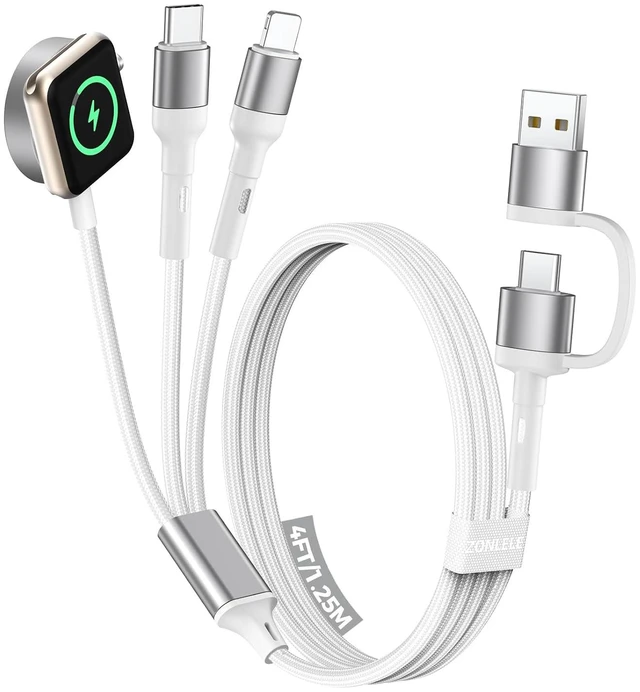 Main image of White Travel Essentials for Watch Charger Multi Charging Cable for iPhone 18 iWatch Charger USB C Cord Car Cruise RV Camping Essentials 2026 for iWatch Ultra/12&iPhone 18/17/16 One Cables