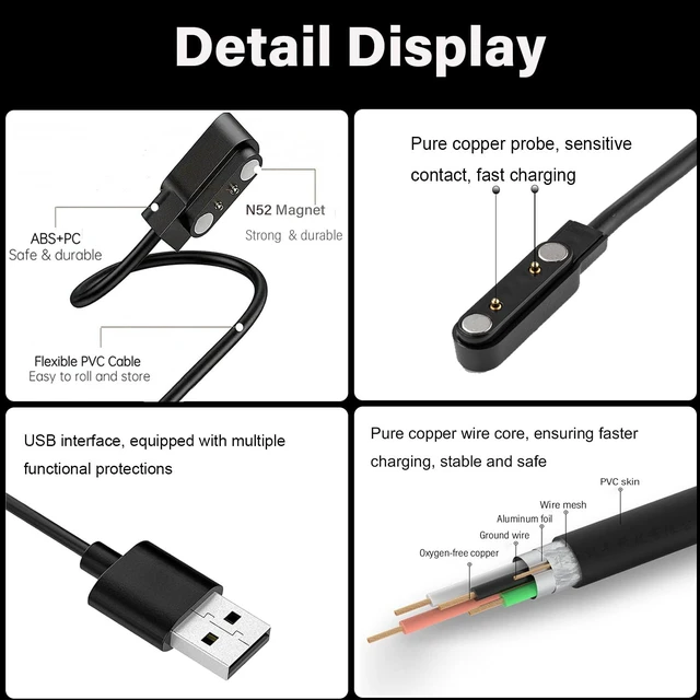 Alt view image 3 of 7 - 2-Pack Compatible with Bark Smart Watch Charger Magnetic Charging Cable USB Charging Cord