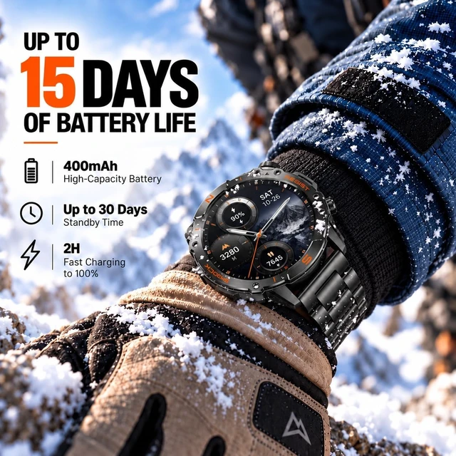 Alt view image 4 of 7 - Rugged Smart Watch for Men 1.43 AMOLED 5ATM Waterproof 2 Bands