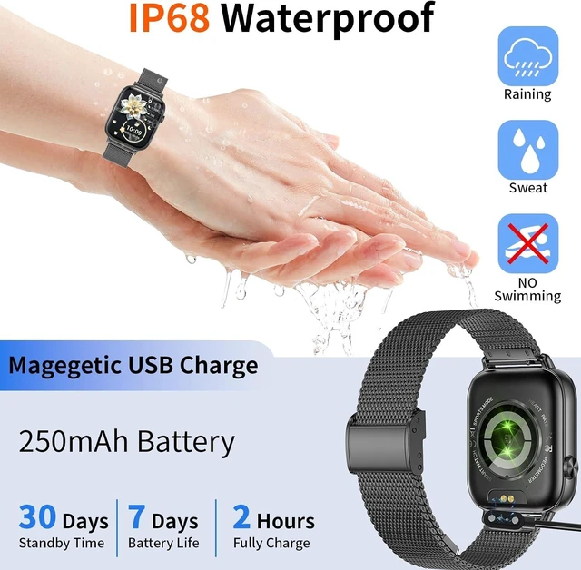 Alt view image 6 of 6 - Smart Watch for Women Men 1.83 HD Smartwatches (Answer/Make Call) IP68 Waterproof Activity Fitness Tracker HR Sleep Monitoring Pedometer Fitness Watch for Android iOS (Black)