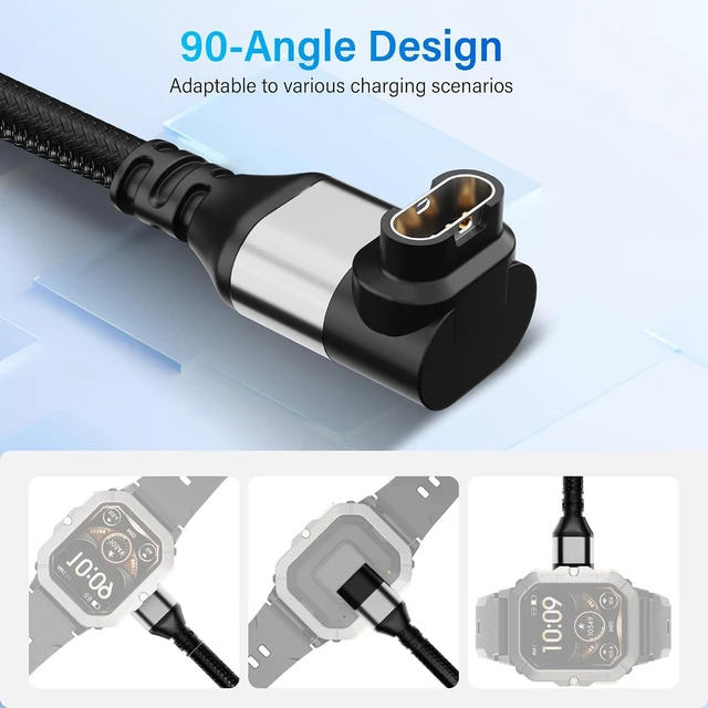 Alt view image 4 of 7 - Right-Angle Garmin Watch Charger Cable 6 FT-2 Pack 90 Degree USB A to Garmin Braided Fast Charging Adapter Cord for Garmin Fenix Forerunner Instinct Venu Vivoactive Epix Tactix