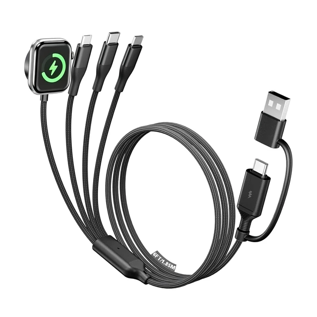 Main image of 4-in-2 Multi Charging Cable with Smartwatch Charging Black-6FT