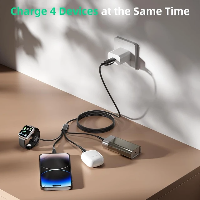 Alt view image 4 of 7 - 4-in-2 Multi Charging Cable with Smartwatch Charging Black-6FT