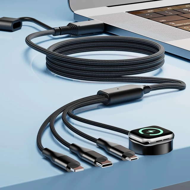 Alt view image 5 of 7 - 4-in-2 Multi Charging Cable with Smartwatch Charging Black-6FT