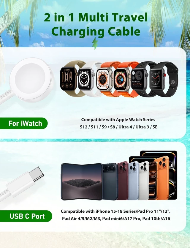Alt view image 6 of 7 - 2-in-1 Fast Charger for Watch &for iPhone 17 5FT Braided USB C Cable