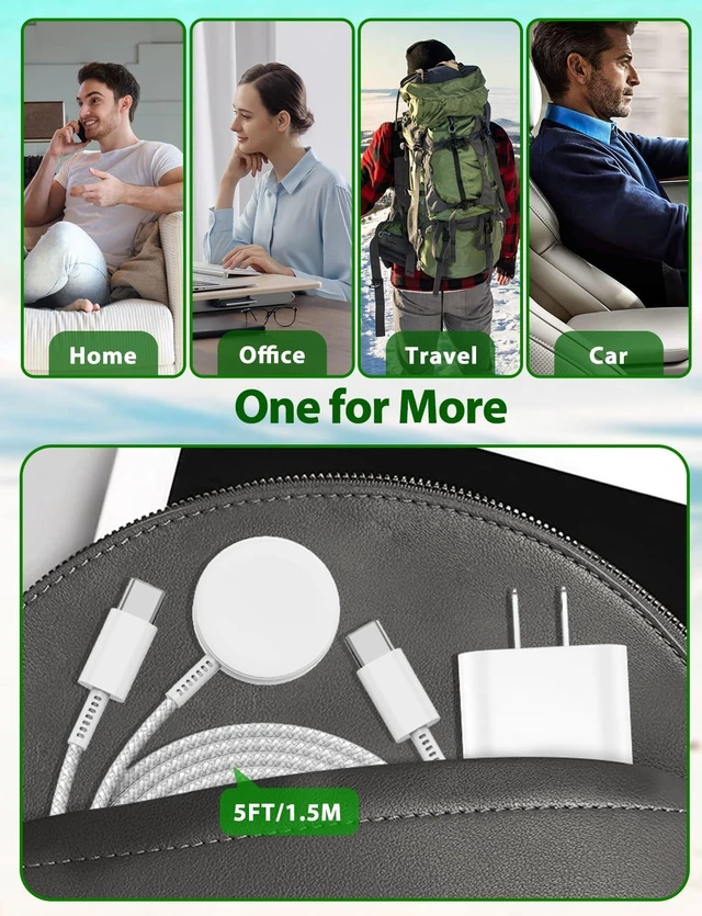 Alt view image 7 of 7 - 2-in-1 Fast Charger for Watch &for iPhone 17 5FT Braided USB C Cable