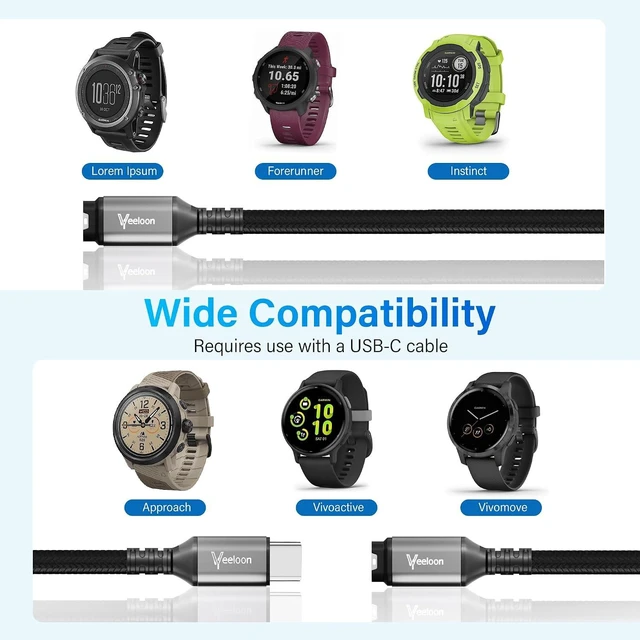 Alt view image 5 of 6 - Type-C Charger Cable for Garmin Watch 1 FT-2 Pack USB C to Garmin Braided Safe Fast Charging Adapter Cord for Garmin Fenix Forerunner Instinct Venu Vivoactive Epix Tactix Swim Accessories