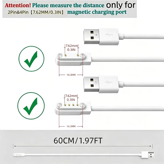Alt view image 2 of 7 - 2Pin&4Pin USB Magnetic Smart Watch Charger Set 7.62MM/0.3IN Pin-Pitch Cable