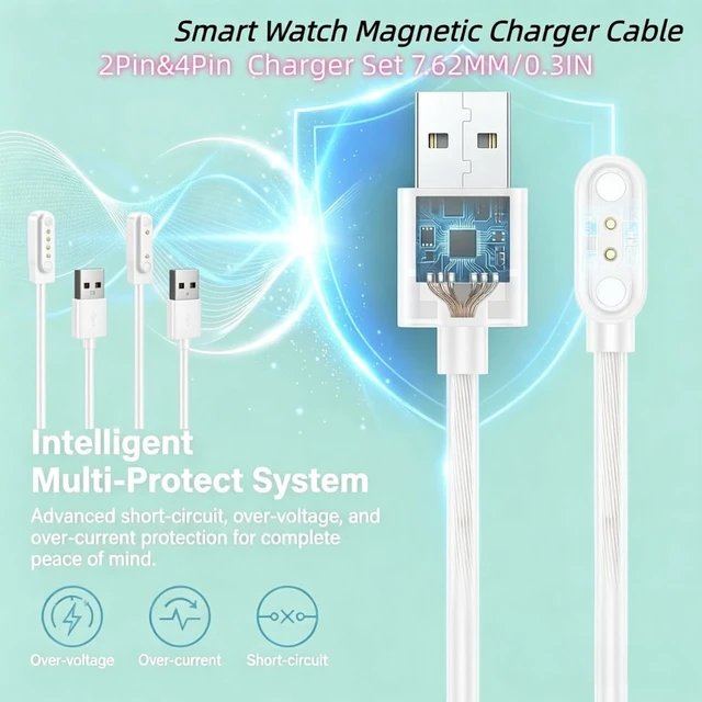 Alt view image 4 of 7 - 2Pin&4Pin USB Magnetic Smart Watch Charger Set 7.62MM/0.3IN Pin-Pitch Cable