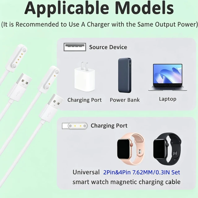Alt view image 6 of 7 - 2Pin&4Pin USB Magnetic Smart Watch Charger Set 7.62MM/0.3IN Pin-Pitch Cable