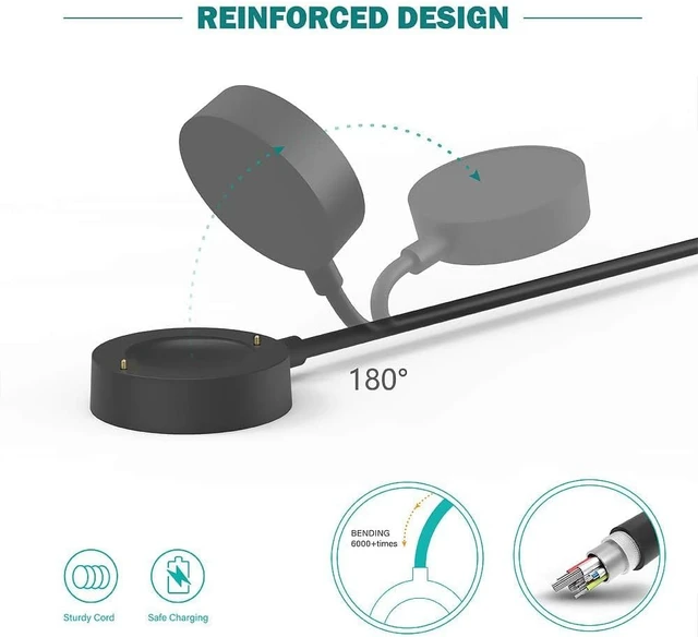 Alt view image 3 of 7 - Compatible for Citizen CZ Smart Gen 1 Smart Watch Charger Magnetic USB Charging Cable Replacement Charger Cord for Citizen CZ Smart Gen 1 Accessories 3.3Ft Black