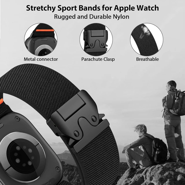 Alt view image 2 of 7 - Elastic Sport Band for Watch Ultra 4/3/2 Band 49mm 46mm 45mm 44mm 42mm 41mm 40mm Men Adjustable Parachute Buckle Nylon Fabric Wristband for iWatch Series 12 11 10 SE 9 8 7 6 5 4 3