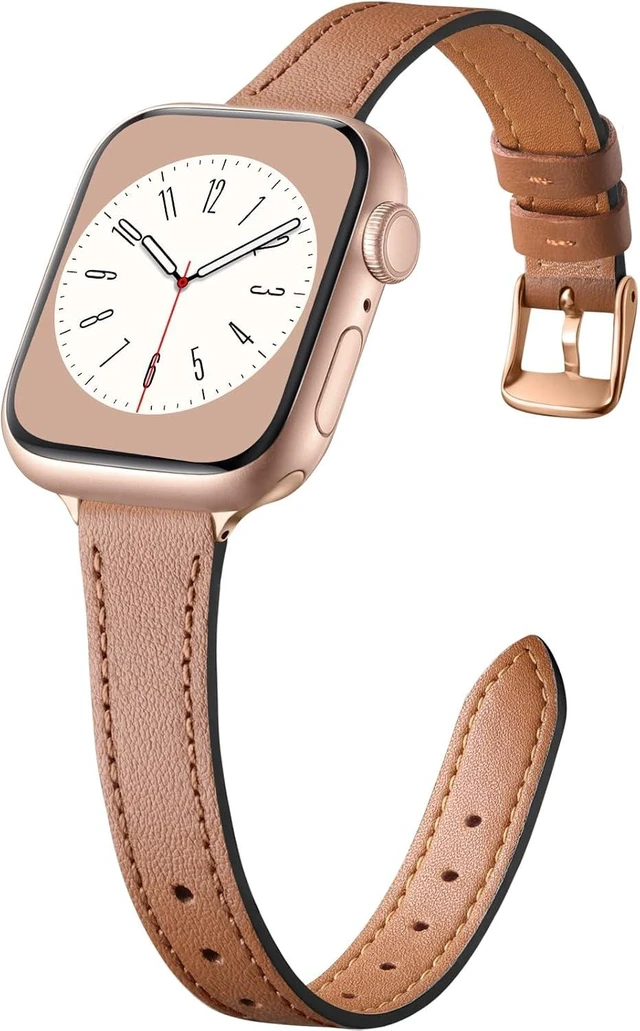 Main image of Slim Leather Band Compatible with Watch Bands for Women 40mm 38mm 41mm 42mm 44mm 45mm 46mm Top Grain Genuine Leather Strap Thin Wristband for iWatch Series 12 11 10 SE 9 8 7 6 5 4 3 2 1