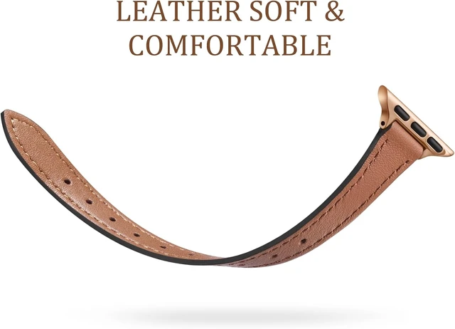 Alt view image 3 of 7 - Slim Leather Band Compatible with Watch Bands for Women 40mm 38mm 41mm 42mm 44mm 45mm 46mm Top Grain Genuine Leather Strap Thin Wristband for iWatch Series 12 11 10 SE 9 8 7 6 5 4 3 2 1