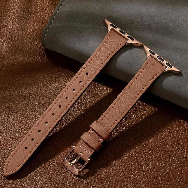 Alt view image 5 of 7 - Slim Leather Band Compatible with Watch Bands for Women 40mm 38mm 41mm 42mm 44mm 45mm 46mm Top Grain Genuine Leather Strap Thin Wristband for iWatch Series 12 11 10 SE 9 8 7 6 5 4 3 2 1