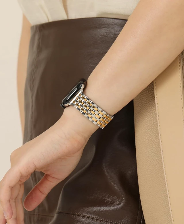 Alt view image 3 of 6 - Seven-link Watch Band for Watch Series 11 10 9 8 7 6 5 4 3 2 1 and SE 3/2/1 for Women Dressy Stainless Steel Metal Band for Watch 40mm 41mm 42mm 38mm 44mm 45mm 46mm for iWatch