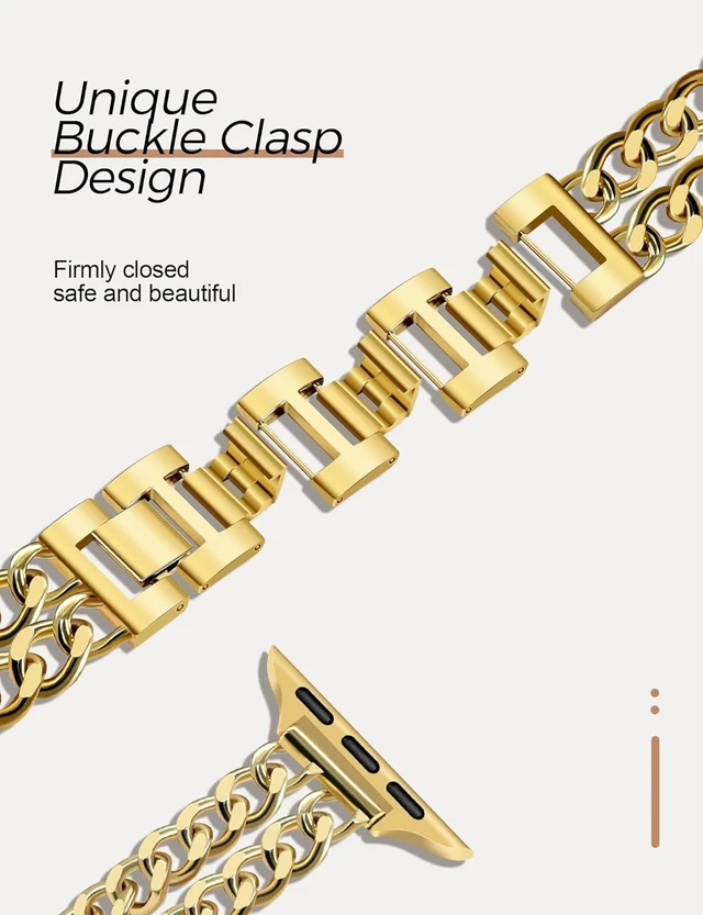 Alt view image 4 of 7 - Gold Watch Bands for Women Compatible with Watch 38mm 40mm 41mm 42mm (S10/11/12) Adjustable Metal Band Cowboy Steel Chain Bracelet for iWatch Series 12/11/10/9/8/7/6/5/4/3/2/1 SE 3/2/1 (No Case)