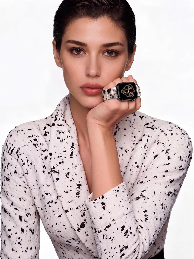 Alt view image 3 of 7 - Resin Watch Band for Women 42mm 41mm 40mm 38mm Black Floral