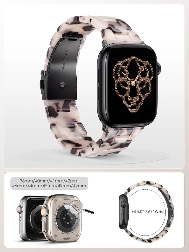 Alt view image 6 of 7 - Resin Watch Band for Women 42mm 41mm 40mm 38mm Black Floral