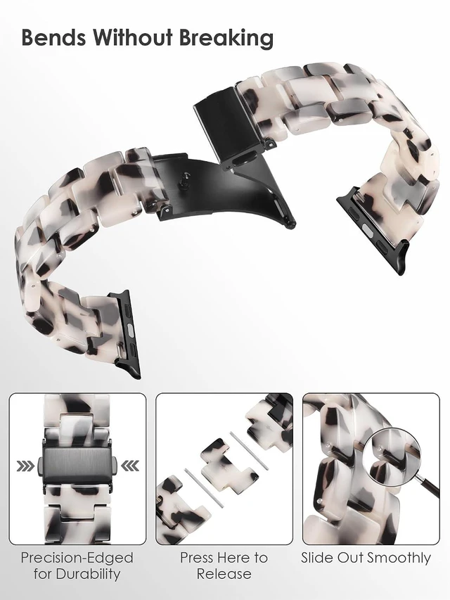 Alt view image 7 of 7 - Resin Watch Band for Women 42mm 41mm 40mm 38mm Black Floral