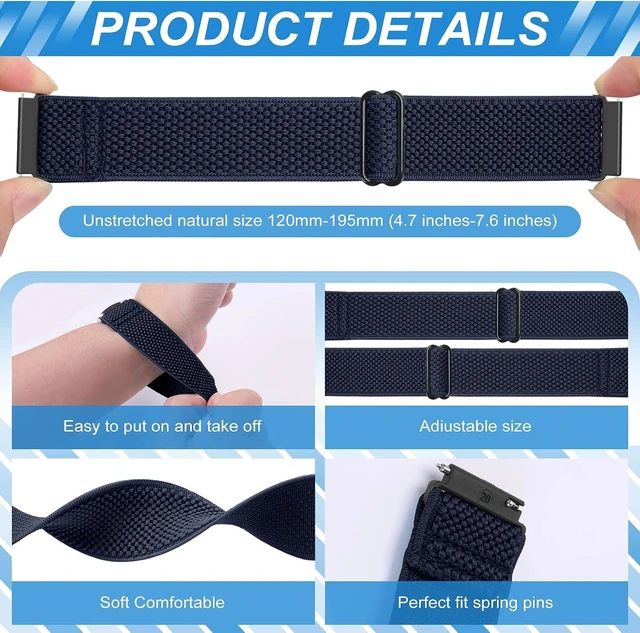 Alt view image 2 of 6 - Compatible with 16mm 18mm 19mm 20mm 22mm 24mm Watch Bands Quick Release Replacement Wristband Adjustable Stretchy Nylon Solo Loop Straps Fabric Braided Sport Elastic Bands for Men Women