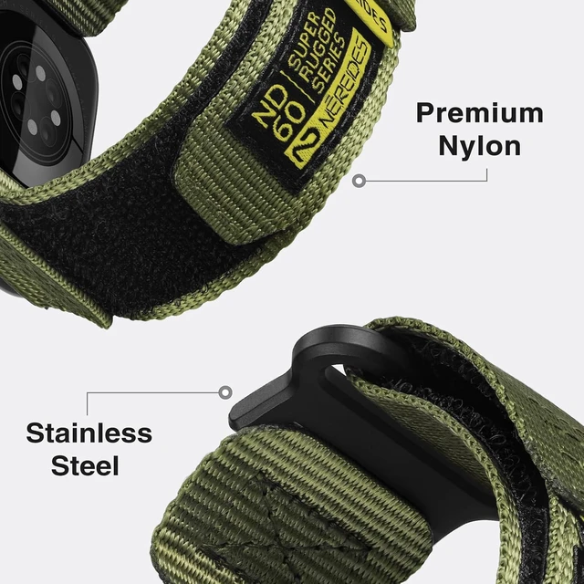 Alt view image 6 of 7 - Rugged Nylon Band Compatible with Watch Ultra 4/3/2/1 (49mm) Series 12/11/10/9/8/7/6/5/4 & SE3/SE2/SE (46mm 45mm 44mm) Tactical Sports Strap for Men (L Army Green)