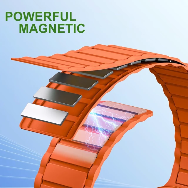 Alt view image 3 of 7 - Magnetic Link Solo Loop Sport Silicone Bands Compatible with Watch Ultra 3/2/1 49mm Series 11/10 46/42mm 9/8/7 45/41mm SE 6/5/4 44/40mm 3/2/1 42/38mm for Women Men