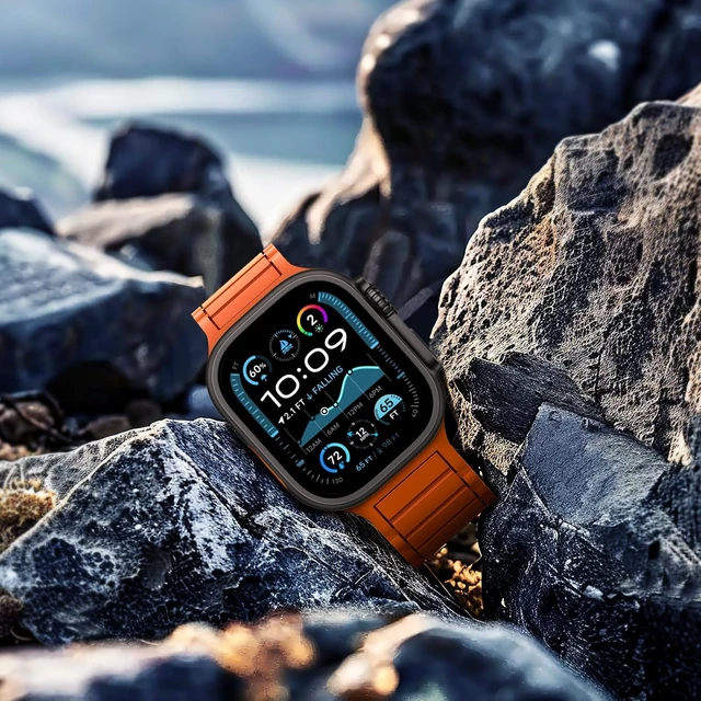 Alt view image 5 of 7 - Magnetic Link Solo Loop Sport Silicone Bands Compatible with Watch Ultra 3/2/1 49mm Series 11/10 46/42mm 9/8/7 45/41mm SE 6/5/4 44/40mm 3/2/1 42/38mm for Women Men