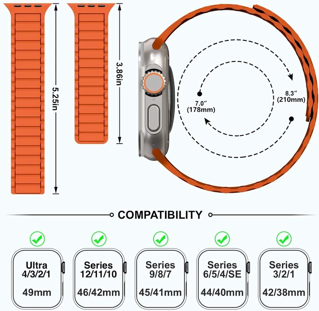 Alt view image 6 of 7 - Magnetic Link Solo Loop Sport Silicone Bands Compatible with Watch Ultra 3/2/1 49mm Series 11/10 46/42mm 9/8/7 45/41mm SE 6/5/4 44/40mm 3/2/1 42/38mm for Women Men