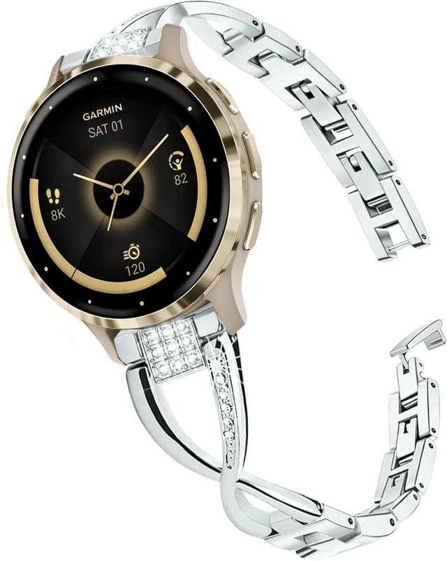 Main image of 18mm Watch Bands Compatible with Garmin Venu 3S/Venu 4 41mm/ Venu 2S / Vivoactive 4S / Vivomove 3S Bling Diamond Stainless Steel Strap Jewelry Wristband for Forerunner 265S/255S Women