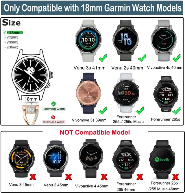 Alt view image 2 of 7 - 18mm Watch Bands Compatible with Garmin Venu 3S/Venu 4 41mm/ Venu 2S / Vivoactive 4S / Vivomove 3S Bling Diamond Stainless Steel Strap Jewelry Wristband for Forerunner 265S/255S Women