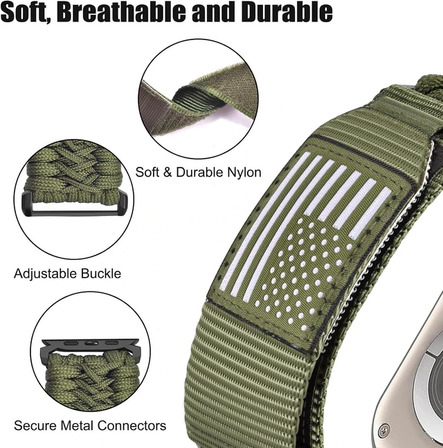 Alt view image 2 of 7 - Rugged Nylon Watch Ultra 4 3 2 SE Band for Men 49mm 46mm 45mm 44mm 42mm Breathable Braided Nylon Strap Sport Loop Adjustable Wristbands for iWatch Bands Series 12 11 10 9 8 7 6 5 4 3 2 1