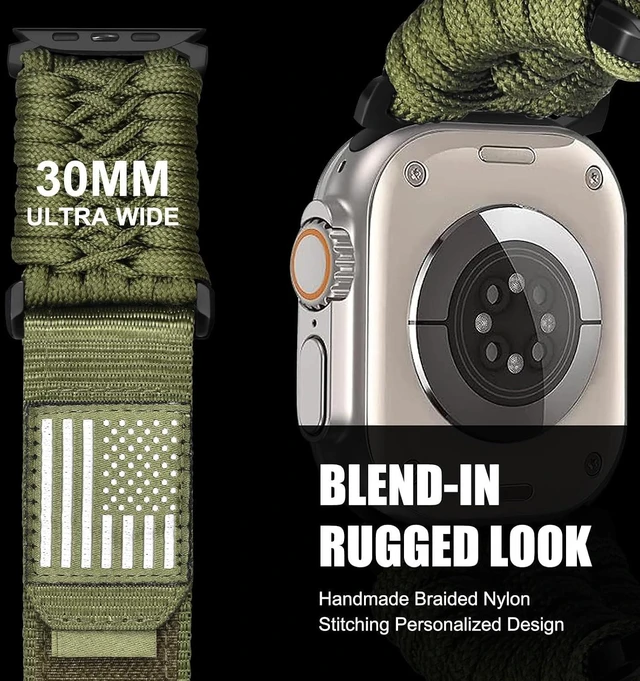Alt view image 3 of 7 - Rugged Nylon Watch Ultra 4 3 2 SE Band for Men 49mm 46mm 45mm 44mm 42mm Breathable Braided Nylon Strap Sport Loop Adjustable Wristbands for iWatch Bands Series 12 11 10 9 8 7 6 5 4 3 2 1