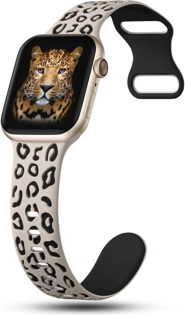 Alt view image 2 of 6 - Engraved Leopard Bands Compatible with Watch Band 40mm 41mm 38mm 42mm 44mm 45mm 46mm 49mm Women Silicone Cheetah Designer Strap for iWatch Series 10 9 8 7 6 5 4 3 2 SE Ultra