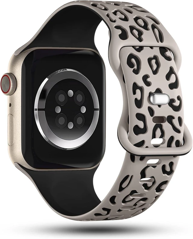 Alt view image 3 of 6 - Engraved Leopard Bands Compatible with Watch Band 40mm 41mm 38mm 42mm 44mm 45mm 46mm 49mm Women Silicone Cheetah Designer Strap for iWatch Series 10 9 8 7 6 5 4 3 2 SE Ultra