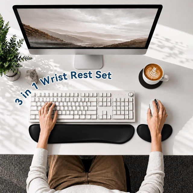 Alt view image 2 of 7 - Keyboard Wrist Rest Set Gel Memory Foam 3-Piece Black