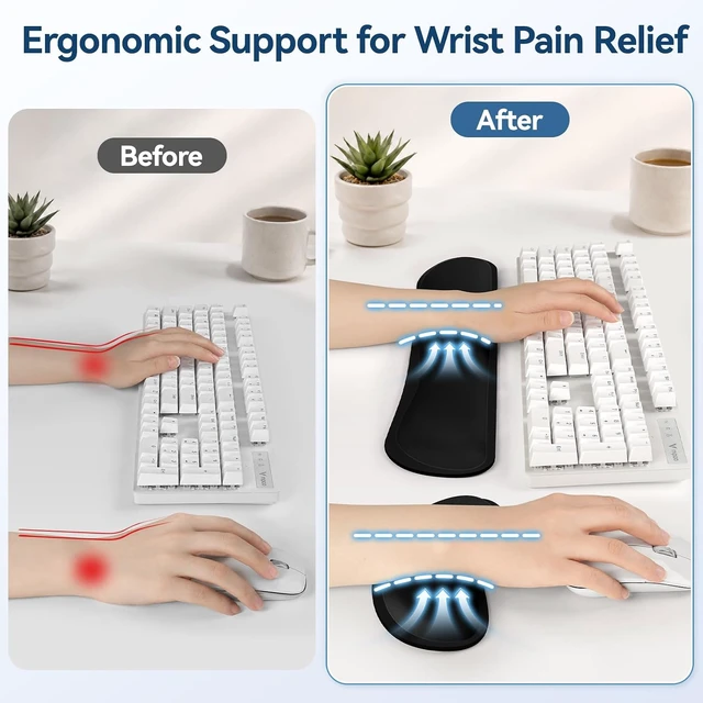 Alt view image 3 of 7 - Keyboard Wrist Rest Set Gel Memory Foam 3-Piece Black