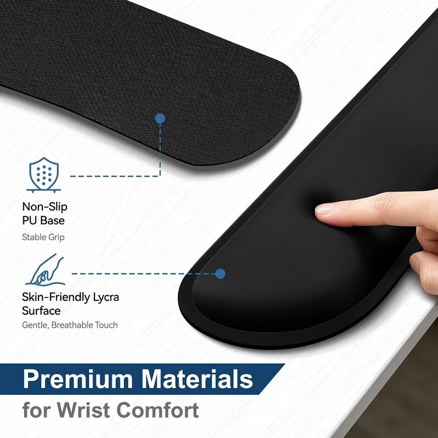 Alt view image 6 of 7 - Keyboard Wrist Rest Set Gel Memory Foam 3-Piece Black