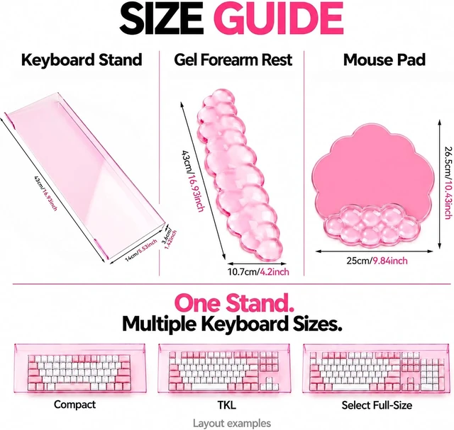 Alt view image 2 of 7 - Keyboard Stand with Wrist Rest and Mouse Pad Acrylic Keyboard Riser Pink