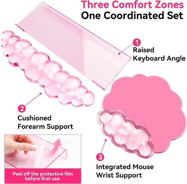 Alt view image 3 of 7 - Keyboard Stand with Wrist Rest and Mouse Pad Acrylic Keyboard Riser Pink
