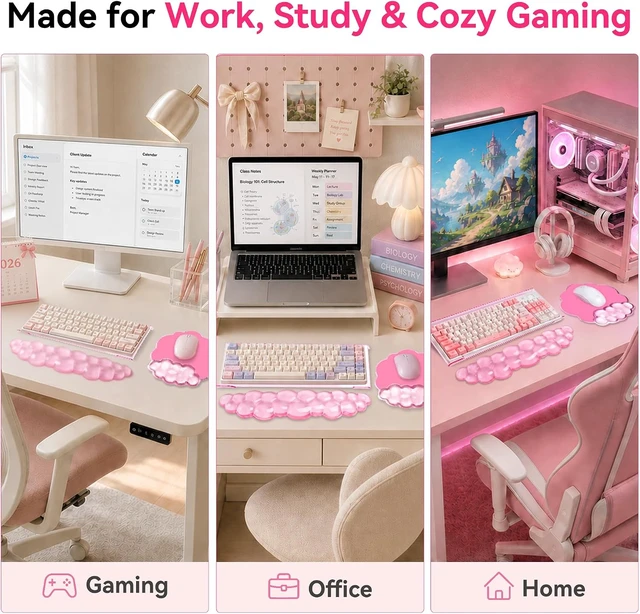 Alt view image 6 of 7 - Keyboard Stand with Wrist Rest and Mouse Pad Acrylic Keyboard Riser Pink