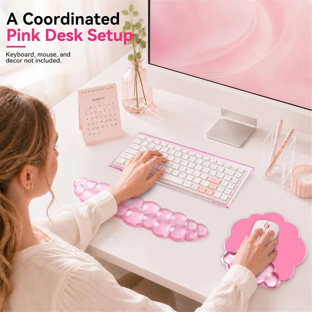 Alt view image 7 of 7 - Keyboard Stand with Wrist Rest and Mouse Pad Acrylic Keyboard Riser Pink