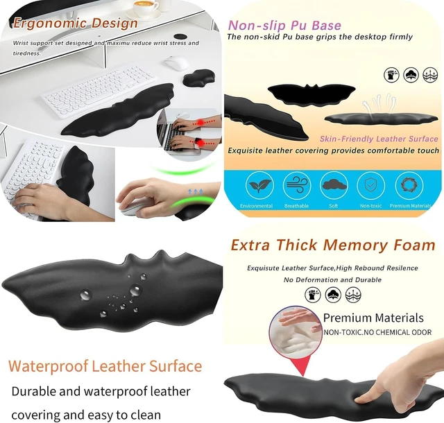 Alt view image 7 of 7 - Goth Keyboard Wrist Rest Set - Soft Leather Halloween Bat Wrist Pad